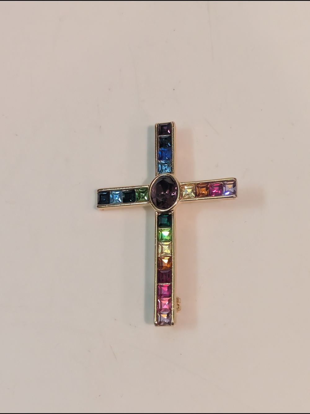 Vintage 1998 PSCO Gold Plated Multicolor Cross Brooch!